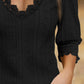Deep V Neck Contrast Lace Three Quarters Sleeves Tee Casual Shirred & Frill Hem Cuffs Breathable Top
