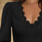 Deep V Neck Contrast Lace Three Quarters Sleeves Tee Casual Shirred & Frill Hem Cuffs Breathable Top