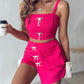 Rhinestone Bowknot Pattern Cami Top & Pocket Design Skirt Set