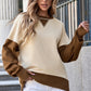 Apricot Color Block Thumbhole Sleeve Drop Shoulder Sweatshirt