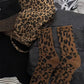 Chestnut Leopard Print Ribbed Crew Socks