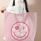 Pink Smiley Face Daisy Print Canvas Large Capacity Tote Bag