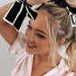 Color black Contrast Trim Satin Bow Knot Hair Scrunchie