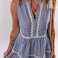 Blue Stripe Sleeveless Notched V Neck Contrast Ric Rac Mini Dress