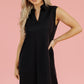 Black Solid Color Collared Slit Neck Sleeveless Mini Dress