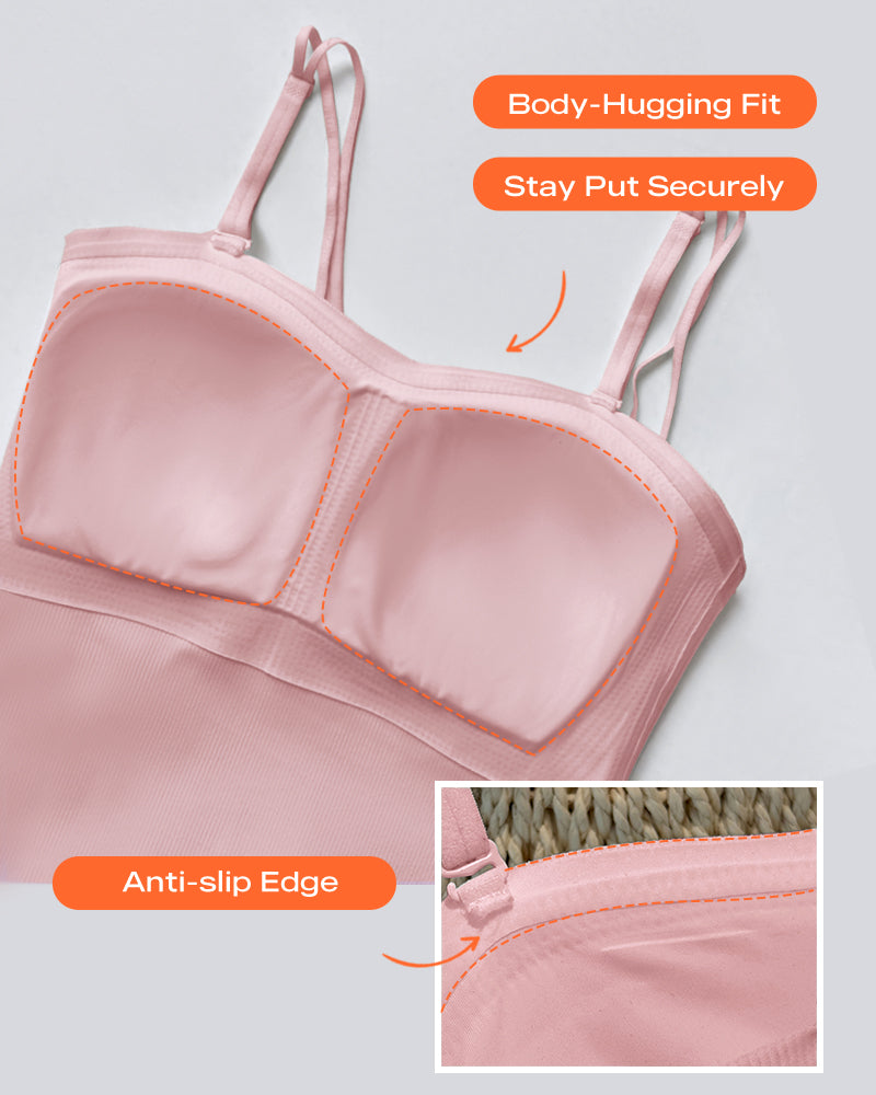 Spaghetti Strap Built in Bra Slim Fit Tank Top Sexy Back Criss Cross Workout Camisole Tops