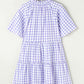 Lavendula Plaid Ruffle Wide Short Sleeve Babydoll Mini Dress