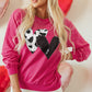 Strawberry Pink Cow & Sequin Double Heart Patch Graphic Sweatshirt