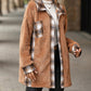 Plaid Print Pocket Design Long Sleeve Buttoned Teddy Coat Outfit