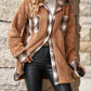 Plaid Print Pocket Design Long Sleeve Buttoned Teddy Coat Outfit