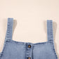 Stone Blue Washed Denim Half Buttons Patched Pocket Wide Leg Overalls