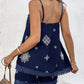 2 Piece Geometric Embroidery Spaghetti Strap Tassel Design Square Neck Top Casual Shorts Set