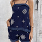 2 Piece Geometric Embroidery Spaghetti Strap Tassel Design Square Neck Top Casual Shorts Set