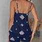 2 Piece Geometric Embroidery Spaghetti Strap Tassel Design Square Neck Top Casual Shorts Set