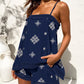 2 Piece Geometric Embroidery Spaghetti Strap Tassel Design Square Neck Top Casual Shorts Set