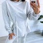 Drawstring Waist O Neck Long Sleeve Sweatshirt