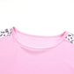 Pink Exposed Seam Leopard Splicing Plus Size Sweatshirt