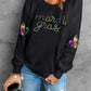 Black Ceramic Rhinestone mardi gras Letter Graphic Sweatshirt