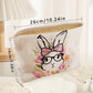 White Easter Bunny Print Corduroy Makeup Storage Bag