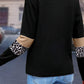 Khaki Leopard Colorblock Patchwork Crew Neck Long Sleeve Tee
