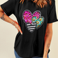 Black Trio Heart Patched Valentines Fashion Tee
