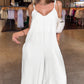 Plain Adjustable Strap Wide Leg Jumpsuit Casual Loose Fit Romper