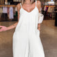 Plain Adjustable Strap Wide Leg Jumpsuit Casual Loose Fit Romper