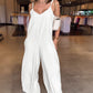 Plain Adjustable Strap Wide Leg Jumpsuit Casual Loose Fit Romper