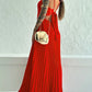 Square Neck Spaghetti Strap Pleated Maxi Dress Back Tied Detail Casual Flowy Long Dress