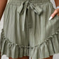 Laurel Green Textured Tie Waist Ruffle Hem Shorts