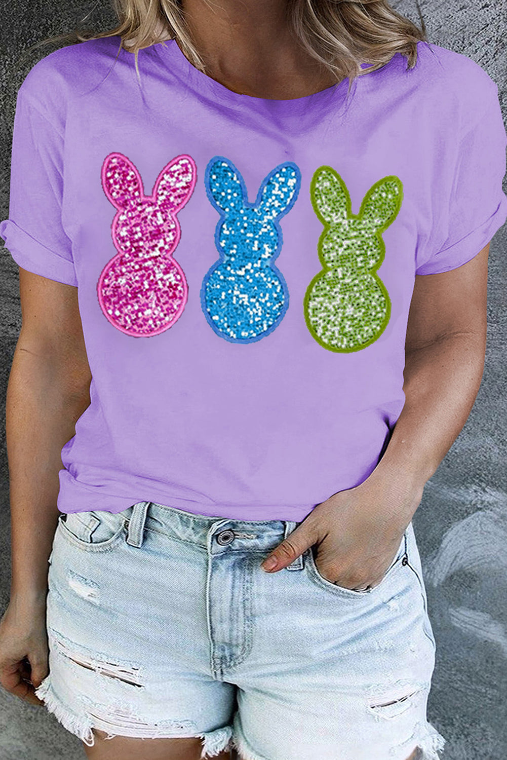 Orchid Petal Sequin Bunny Graphic Plus Size Easter Tee