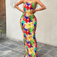 Abstract All Over Print Pleated Design Spaghetti Strap Maxi Dress