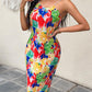 Abstract All Over Print Pleated Design Spaghetti Strap Maxi Dress