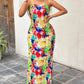 Abstract All Over Print Pleated Design Spaghetti Strap Maxi Dress
