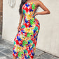 Abstract All Over Print Pleated Design Spaghetti Strap Maxi Dress