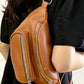 Chestnut Zipper PU Leather Chain Linked Crossbody Bag