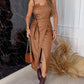 PU Bandeau Spaghetti Strap Bodycon Dress Casual Waist Tied Detail Front Slit Midi Dress