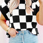 Color black Colorblock Plaid Pattern Ribbed Trim Sweater Tank Top