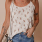 White Floral Pleated Big Bow Back Spaghetti Straps Tank Top