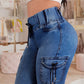 Casual High Waist Drawstring Capris Jeans with Pocket