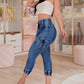 Casual High Waist Drawstring Capris Jeans with Pocket
