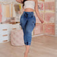 Casual High Waist Drawstring Capris Jeans with Pocket
