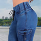 Casual High Waist Drawstring Capris Jeans with Pocket