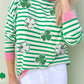 Bright Green Striped Sequin Clover Graphic Colorblock Long Sleeve St Patrick Top