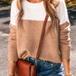 Straw Yellow Colorblock Ribbed Trim Round Neck Sweater
