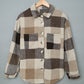 Khaki Plaid Color Block Buttoned Long Sleeve Jacket with Pocket