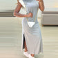 Cap Sleeve Round Neck Side Slit Casual Dress