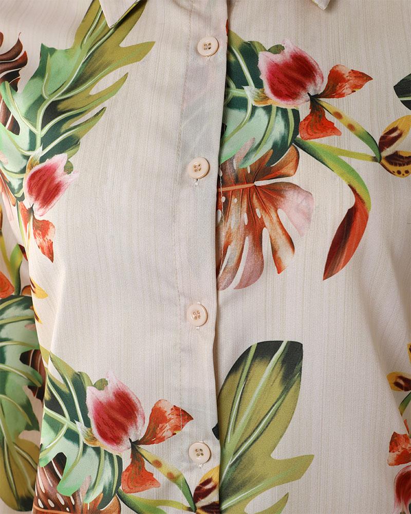 Tropical Print Buttoned Top & Shorts Sets