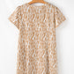 Khaki Abstract Print V Neck Short Sleeve Shift T Shirt Dress