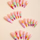 Bonbon Flower Print Almond Long Fake Nail